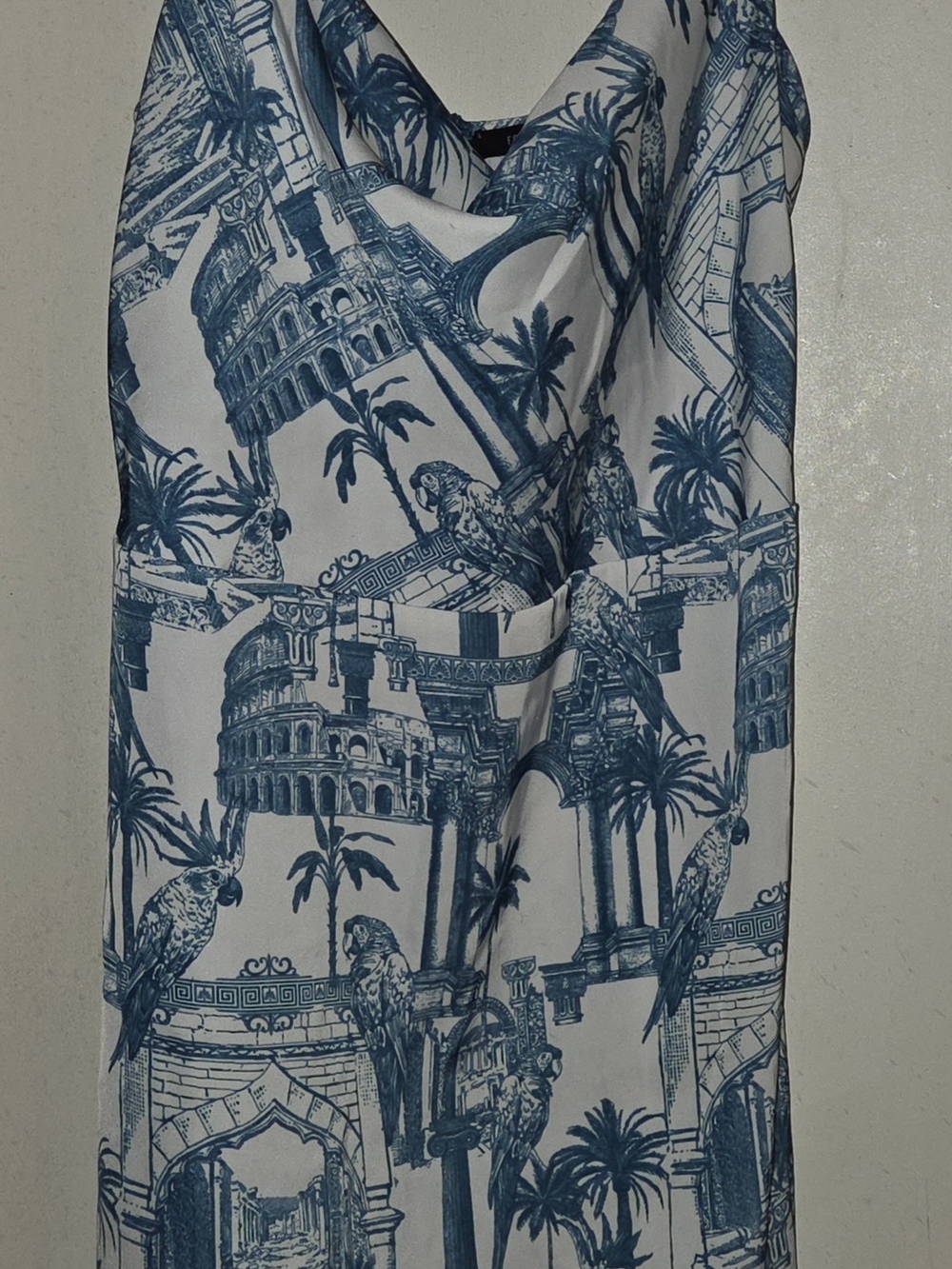 Forever21 Blue and White Italian Tropical Printed Slip Dress Parrots Cockatoos M